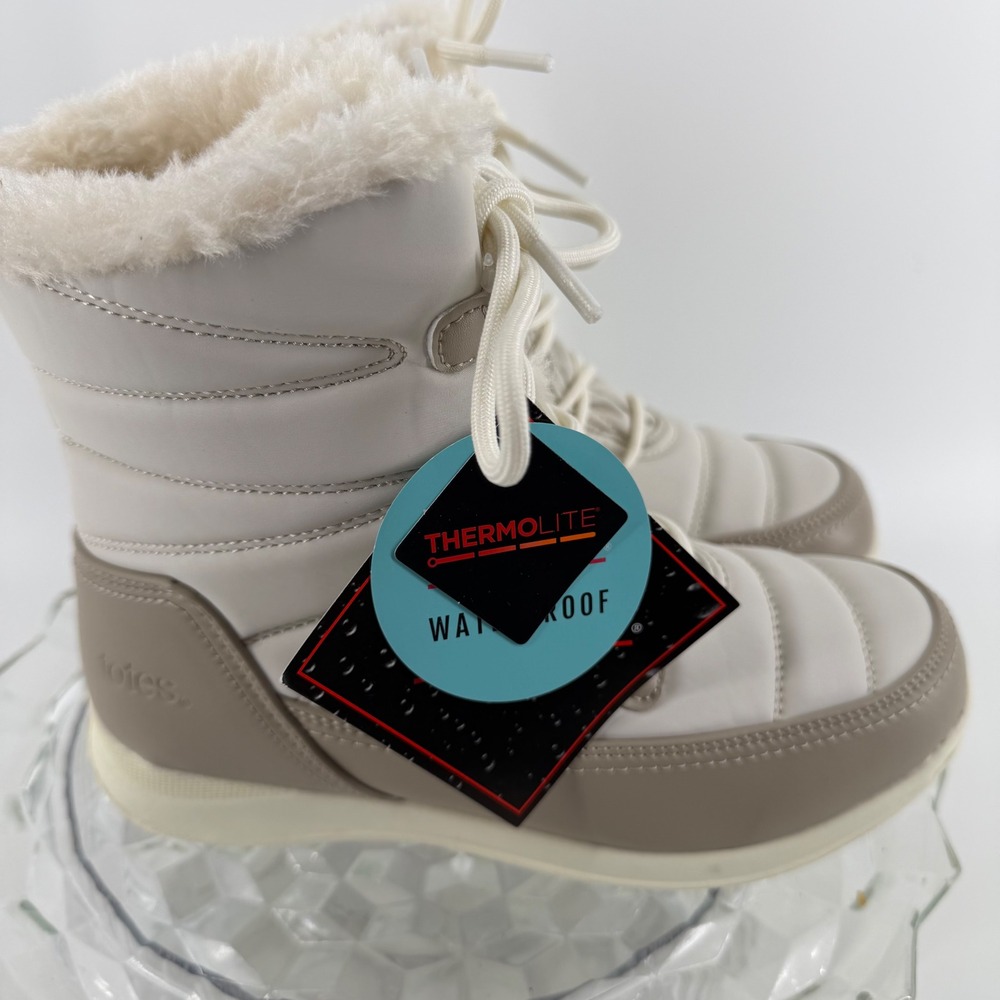 Totes Waterproof Insulated Winter Sno Boot Women Size 7 Cream Tan Faux Fur Lined - Picture 3 of 16